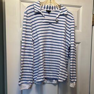 Talbots Blue and White Striped Top with Button Accent.  Size Large